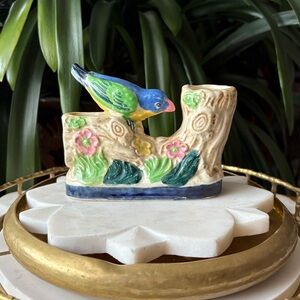 Unique Hand Painted Japanese Bird on Branch Planter Vase - Vintage Ceramic Decor